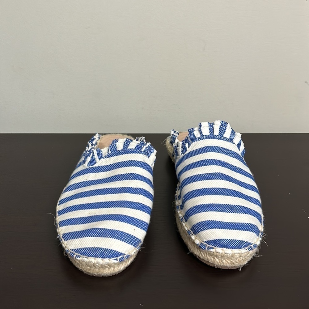 Kate Spade Laila Espadrille Blue White Striped Ruffle Mule Shoe Sz 9.5 - Picture 7 of 12